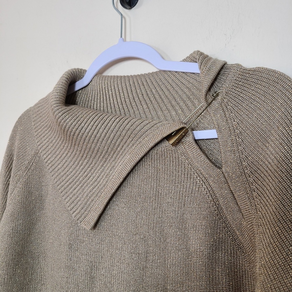 Calvin Klein Gold Pin Ribbed Knit M Sweater Dress Vanilla Lux Winter Baddie NWT‎ - Picture 6 of 10